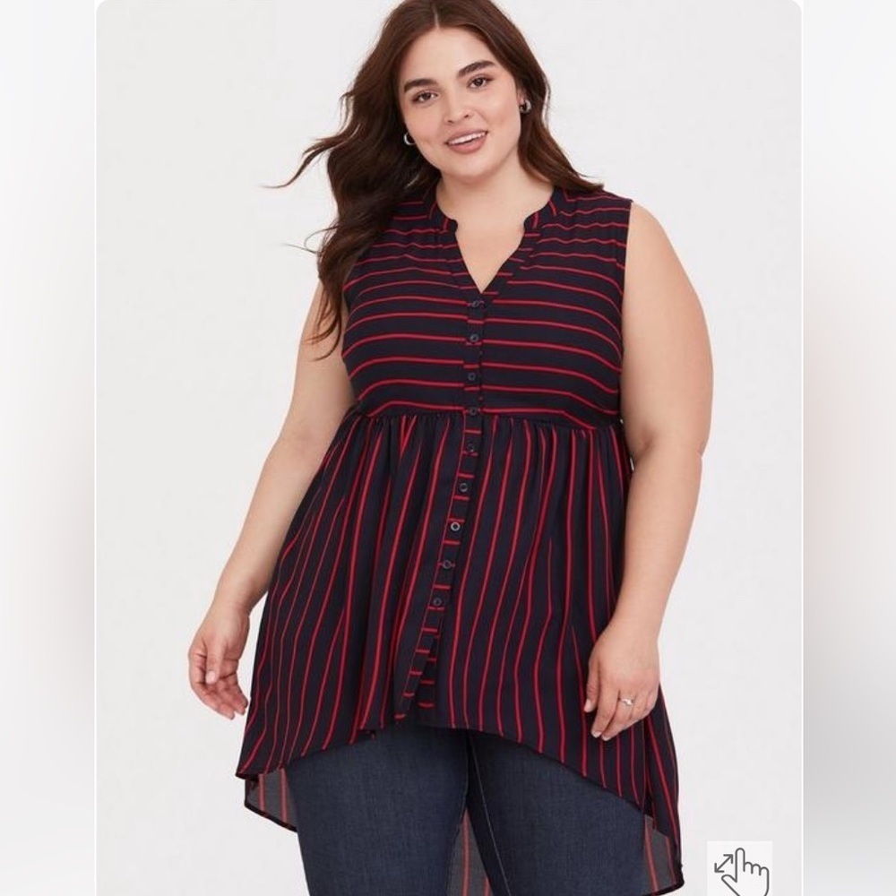 Torrid Lexie Georgette Tunic Tank Shirt Size 3 Navy Red July 4th